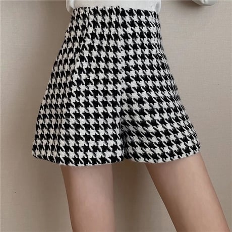 【即納あり】千鳥柄 high-waist short pants