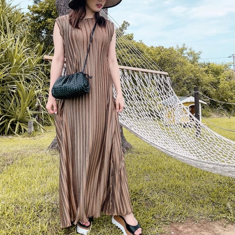 【即納】pleats long onepiece
