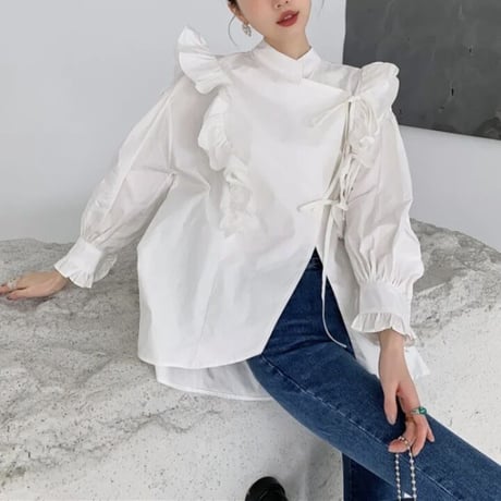 high neck frill blouse
