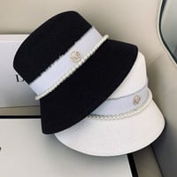 pearl straw bucket hat