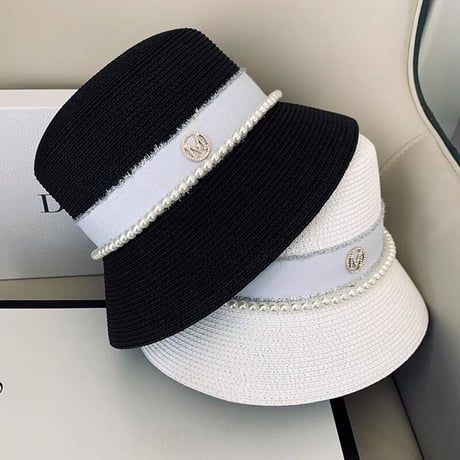 pearl straw bucket hat