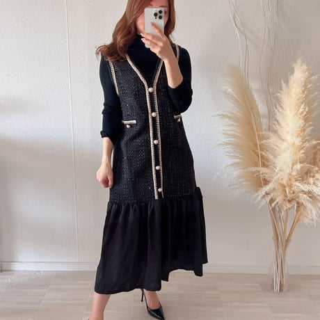 sleeveless tweed onepiece