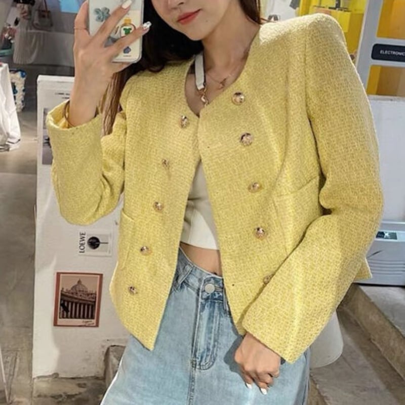 gold button tweed jacket | BrillantSelect Store