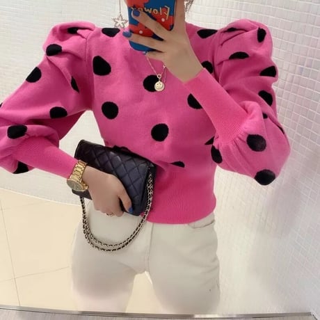 puff sleeve dot knit