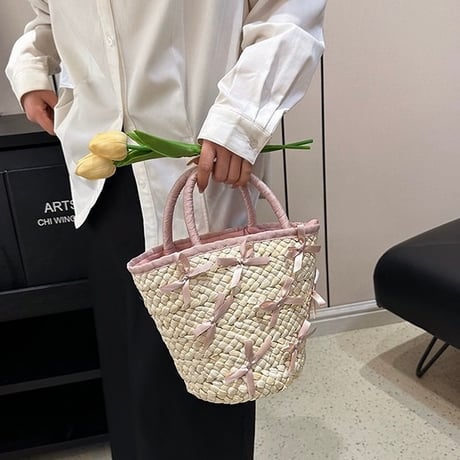 ribbon straw bag
