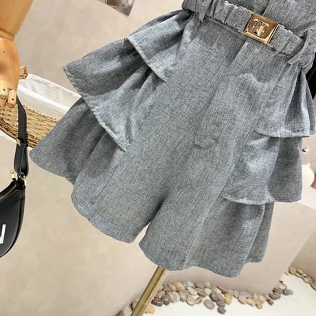 Puff sleeve frill rompers