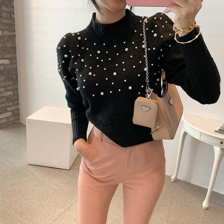 puff sleeve pearl knit
