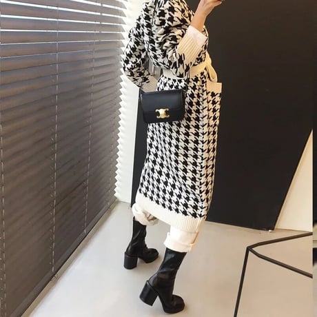 千鳥柄 ロングカーディガン
