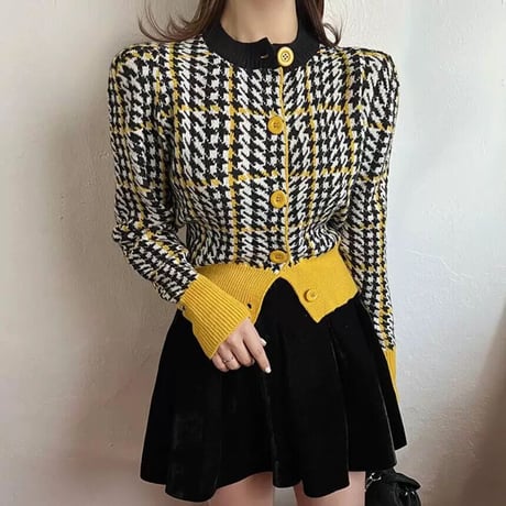 千鳥格子 knit cardigan
