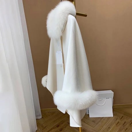 【カシミヤウール】fox fur cape