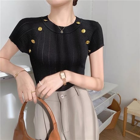 gold button summer knit