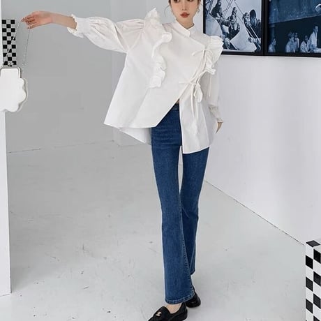 high neck frill blouse