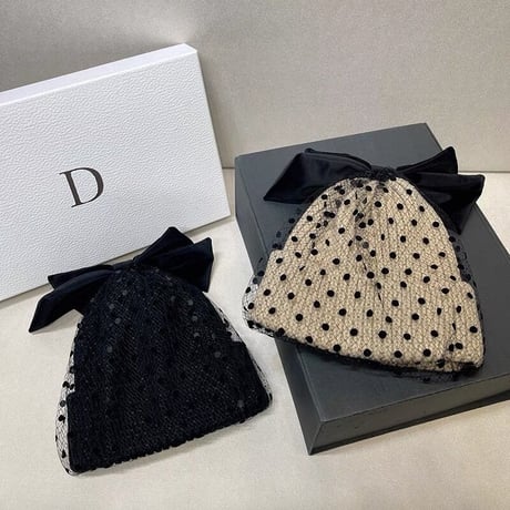 dot tulle knit hat
