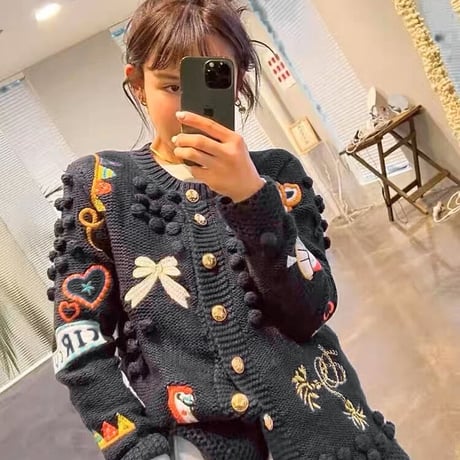 異柄 knit cardigan