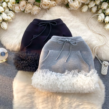 パンツ付き 裾tulle mini skirt