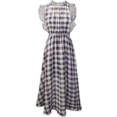 gingham check chiffon onepiece