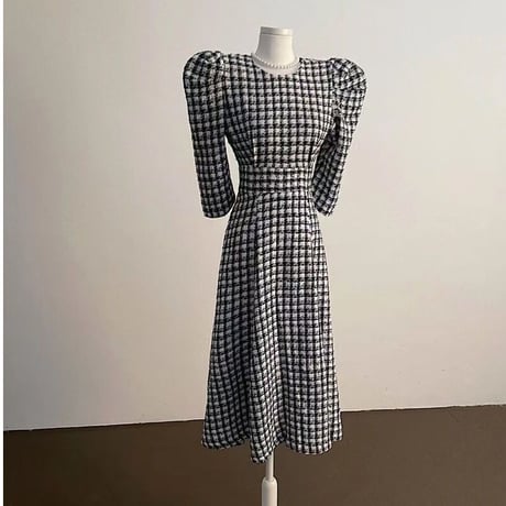 puff sleeve check onepiece