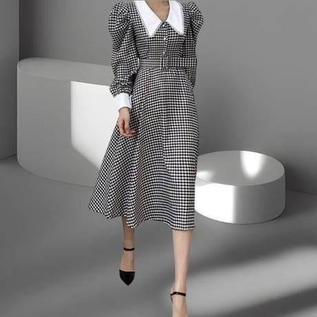 puff sleeve check onepiece