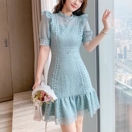 Puff sleeve lace onepiece