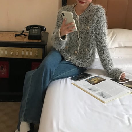 pearl button shaggy knit