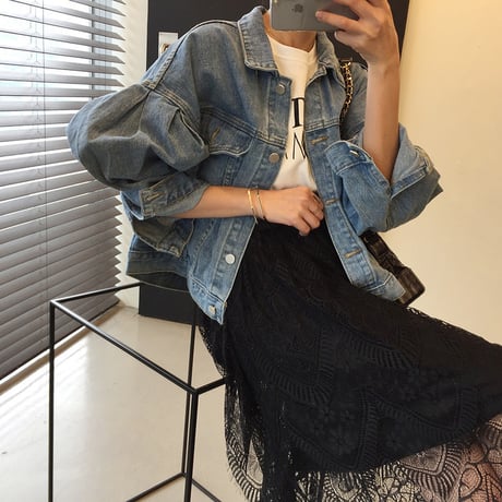 volume sleeve denim jacket