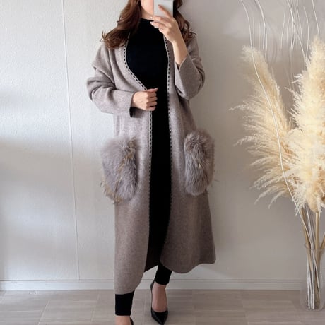 【即納あり】fox fur pocket long cardigan
