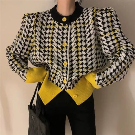 千鳥格子 knit cardigan