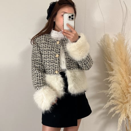 eco fur  tweed jacket