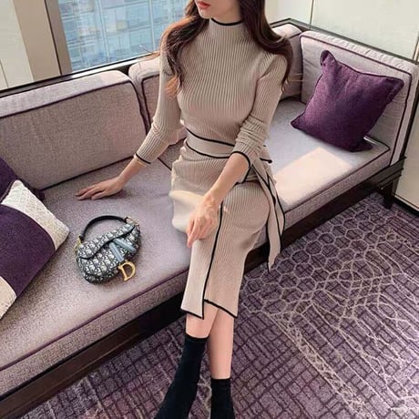 【即納あり】waist ribbon tight onepiece