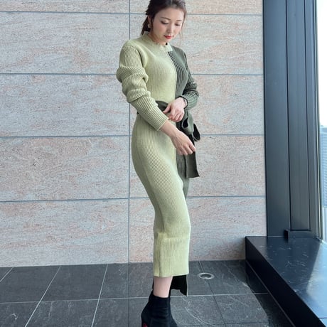 【即納】green  knit onepiece