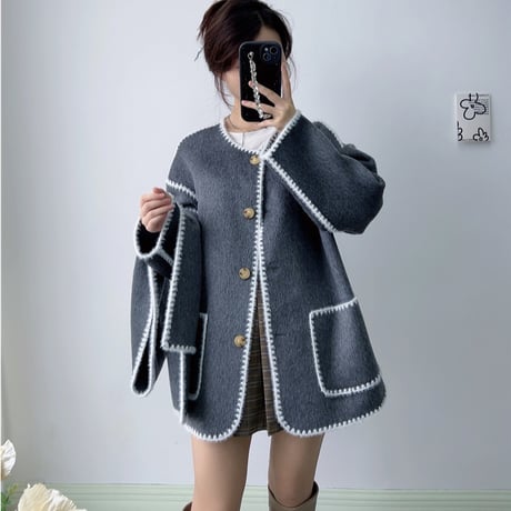 マフラー付き wool coat