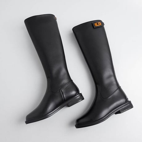 牛革 ゴールドバックル ロングブーツ
