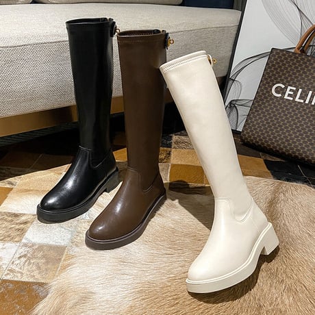 gold buckle long boots 4cm