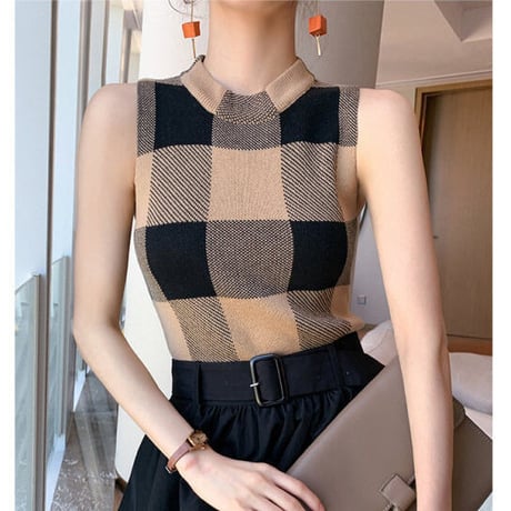 check sleeveless knit