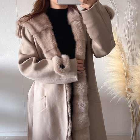 ウール ミンクファー ロングコート