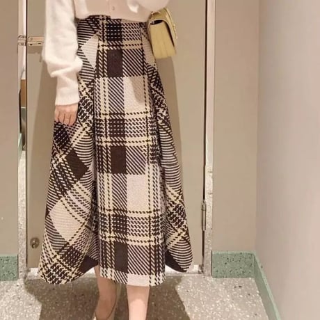 high-waist check skirt
