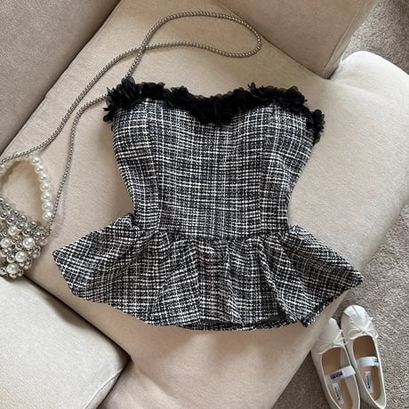 flower tweed peplum tops