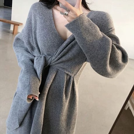 vネックカシュクールワンピース