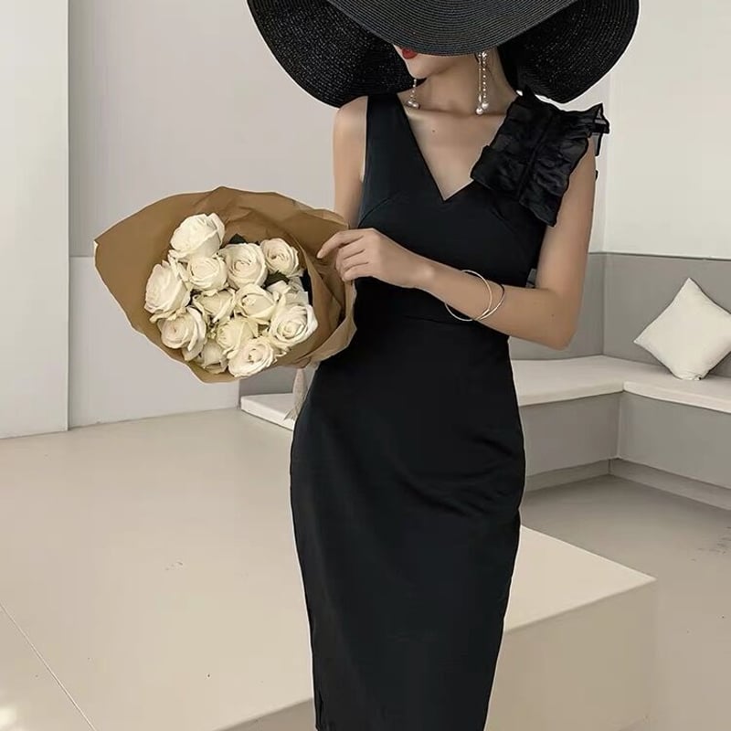 美品✨'20年 ルネ ツイードワンピース ドレス モノトーン Vネック 38 美品✨'20年 ルネ ツイードワンピース ドレス モノトーン V