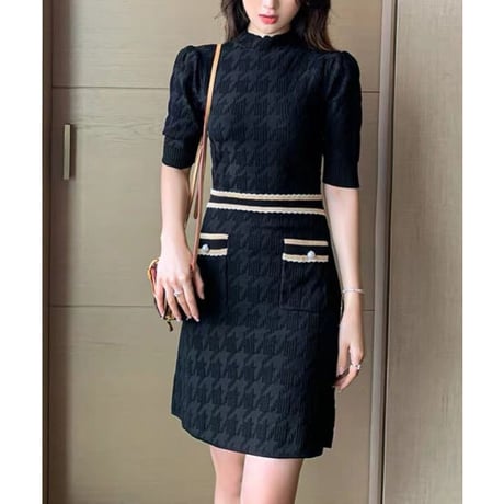 Houndstooth knit onepiece