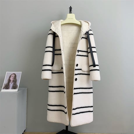 【ウール】border long coat