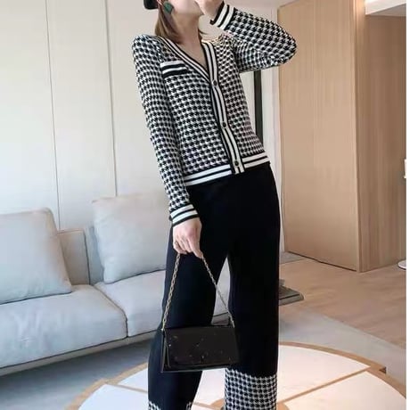 千鳥格子 knit setup