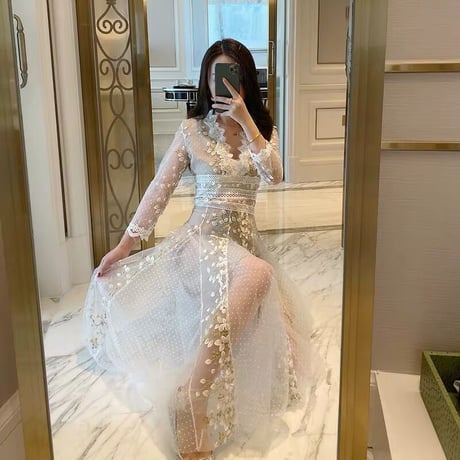 レースチュール ロングワンピース