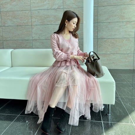 【即納】peplum knit tulle onepiece