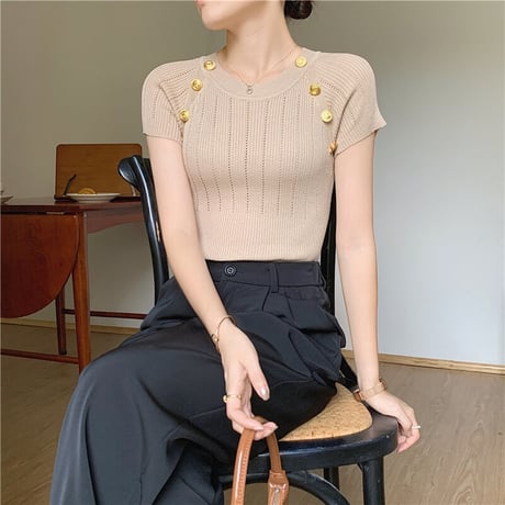 gold button summer knit
