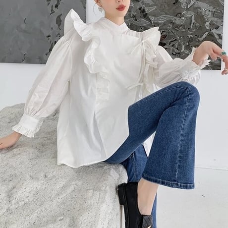 high neck frill blouse