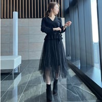 【即納】peplum knit tulle onepiece