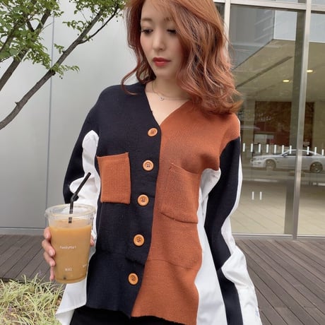 【即納】bi-color cardigan