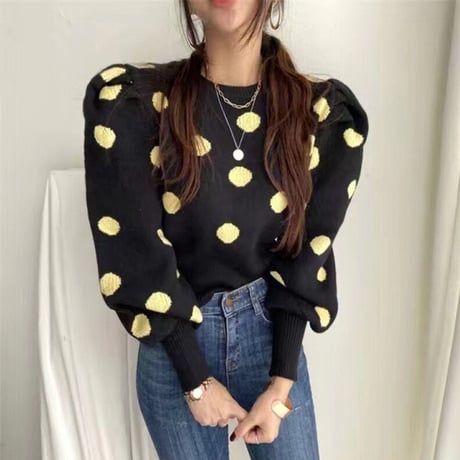 puff sleeve dot knit