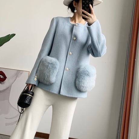 fox fur heart button jacket